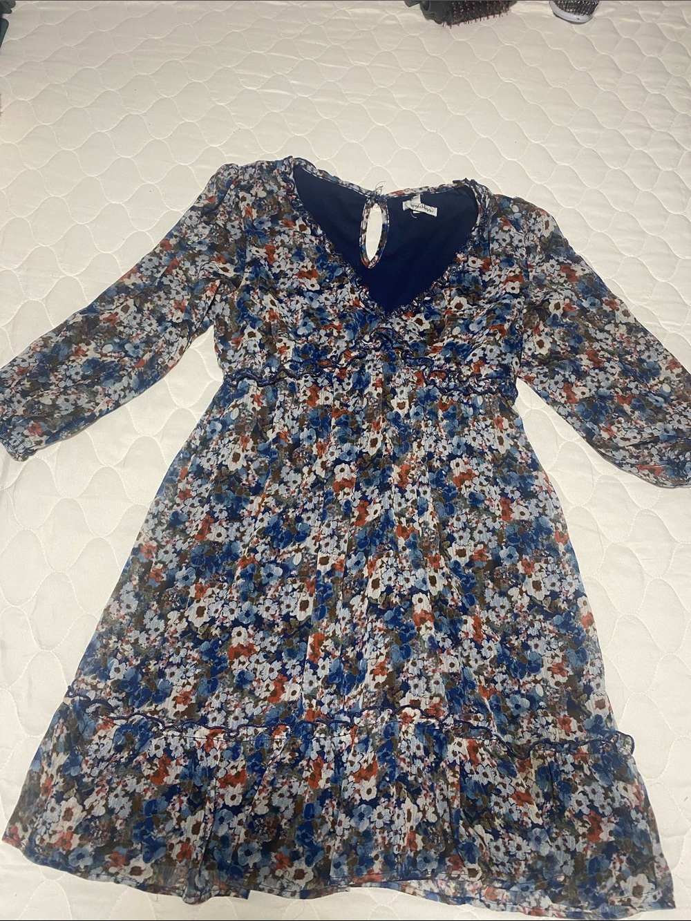 Speechless Navy Blue Floral Printed Girls Dress